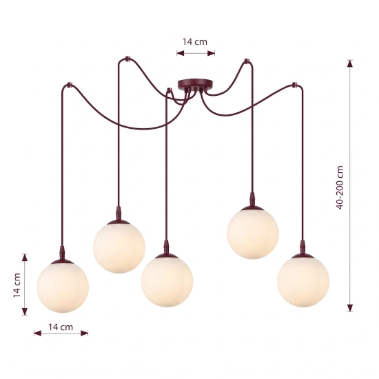 Lampa wisząca GIGI 5 BURGUNDY OPAL 1825/5 EMIBIG - zdjęcie dodatkowe 2