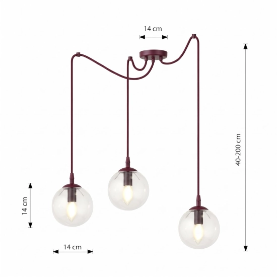Lampa wisząca GIGI 3 BURGUNDY TRANSPARENT 1826/3 EMIBIG - zdjęcie dodatkowe 2