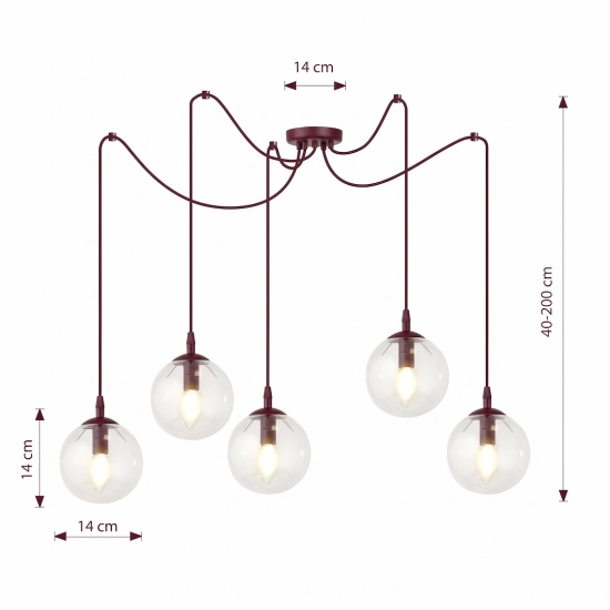 Lampa wisząca GIGI 5 BURGUNDY TRANSPARENT 1826/5 EMIBIG - zdjęcie dodatkowe 2