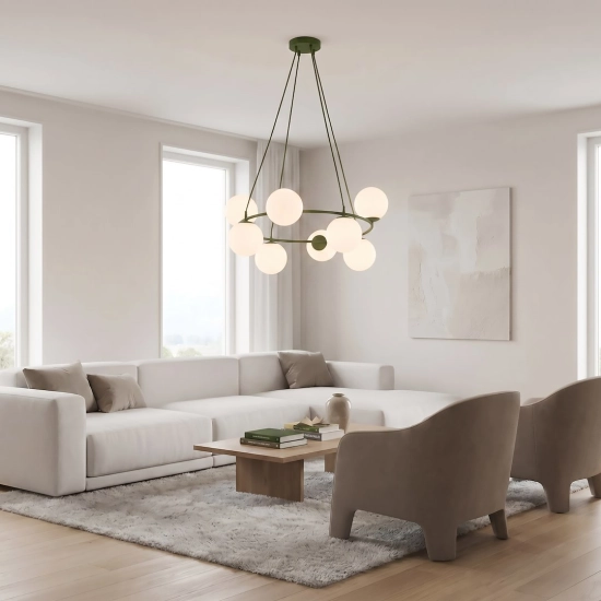 Lampa wisząca AZURA 8 OLIVE GREEN OPAL 1832/8 EMIBIG