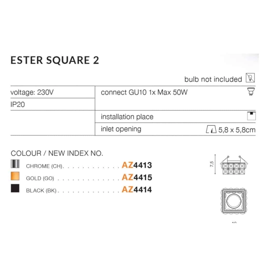 Oprawa podstropowa ESTER SQUARE 2 AZ4414 AZZARDO