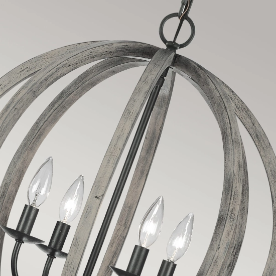 Lampa wisząca Allier – 4 źródła światła – Postarzane drewno dębowe / Antyczne kute żelazo FE-ALLIER-4P-WW Elstead Lighting antyczna szarość KL-GRAND-BANK5 Elstead Lighting