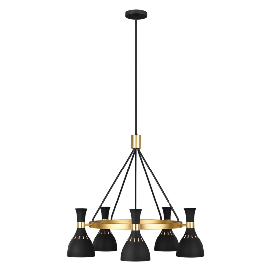 Żyrandol Joan – 5 źródeł światła – Czarny / Oksydowany mosiądz FE-JOAN5-MB Elstead Lighting
