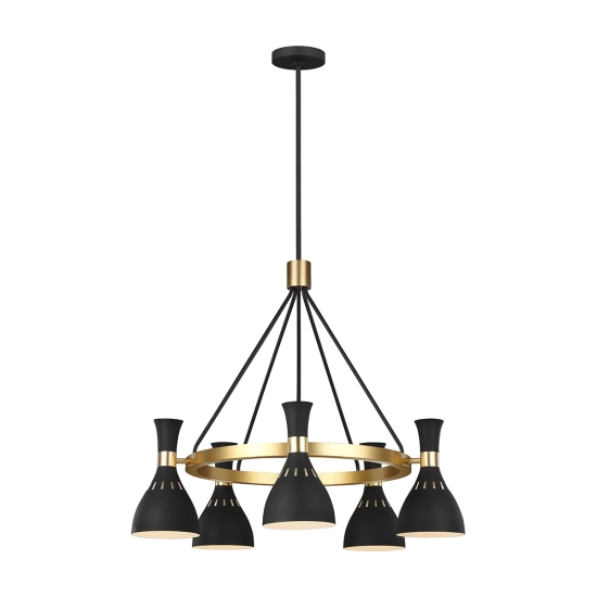 Żyrandol Joan – 5 źródeł światła – Czarny / Oksydowany mosiądz FE-JOAN5-MB Elstead Lighting