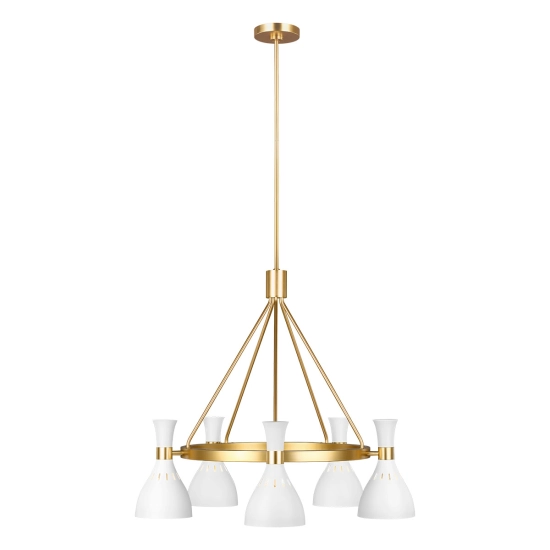 Żyrandol Joan – 5 źródeł światła – Matowa biel / Oksydowany mosiądz FE-JOAN5-MW Elstead Lighting