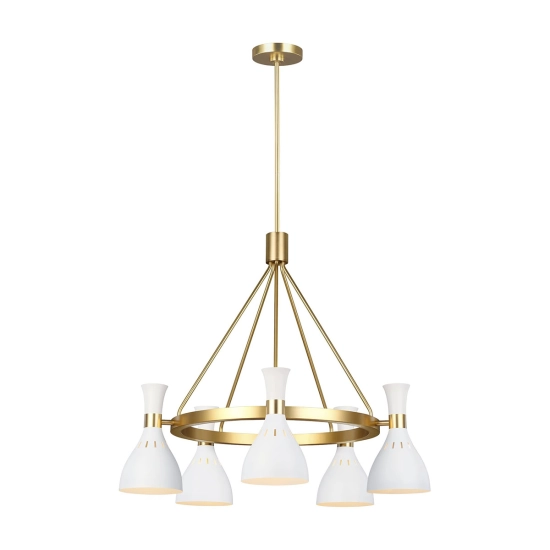 Żyrandol Joan – 5 źródeł światła – Matowa biel / Oksydowany mosiądz FE-JOAN5-MW Elstead Lighting