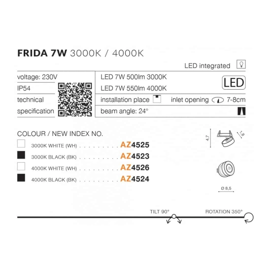 Oprawa podstropowa Frida 7W 4000K (black) AZ4524 AZZARDO