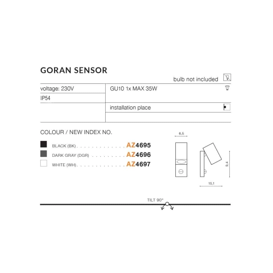 Kinkiet GORAN SENSOR z czujnikiem ruchu AZ4697 IP54 AZZARDO
