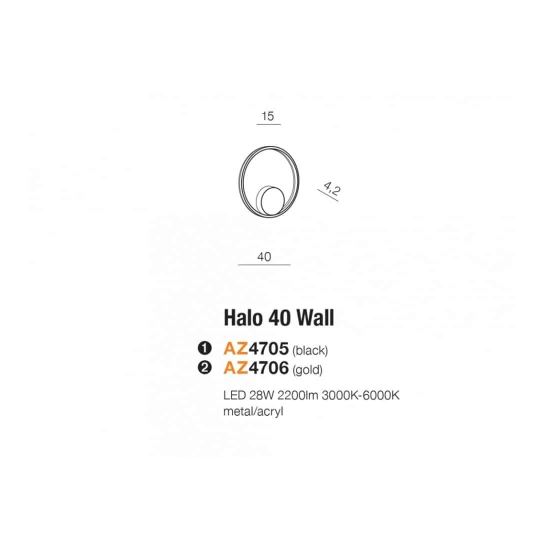 Kinkiet HALO 40 WALL BK AZ4705 AZZARDO