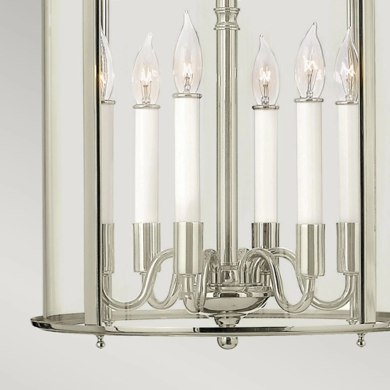 Duża lampa wisząca Gentry – 6 źródeł światła – Polerowany nikiel HK-GENTRY-P-L-PN Elstead Lighting
