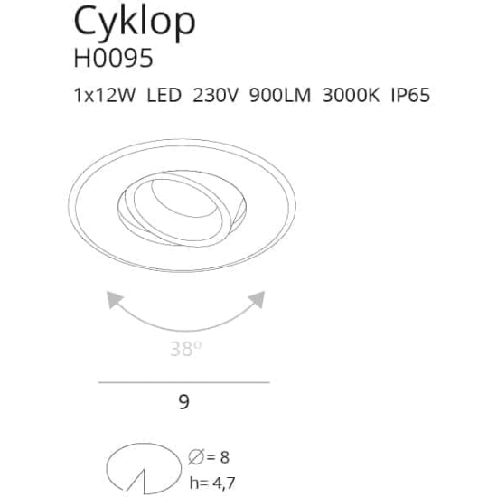 CYKLOP H0094 3000K biała ciepła OPRAWA WPUSTOWA BIAŁA IP65 MaxLight - zdjęcie dodatkowe 1
