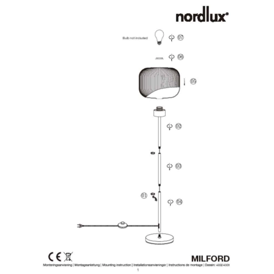 kinkiecik.pl Lampa podłogowa Milford 48924001 Nordlux