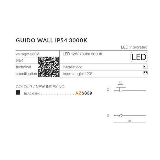 GUIDO WALL IP54 3000K BK AZ5339 AZZARDO