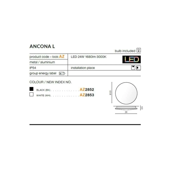 Kinkiet Ancona L (black) AZ2852 IP54 AZZARDO