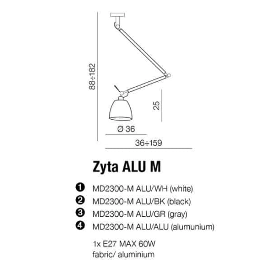 Lampa wisząca ZYTA M PENDANT ALU AZ2304+AZ2596 śr.33cm AZZARDO