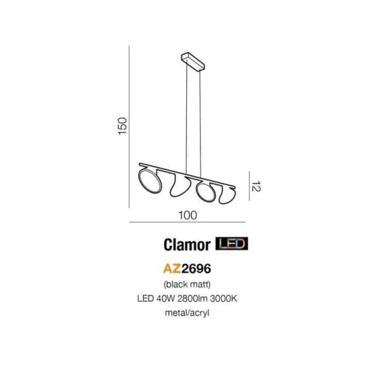 Lampa wisząca Clamor (black) AZ2696 AZZARDO LED40W 3000K