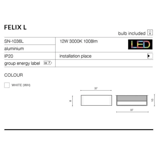 Kinkiet FELIX L WHITE AZ2427 AZZARDO