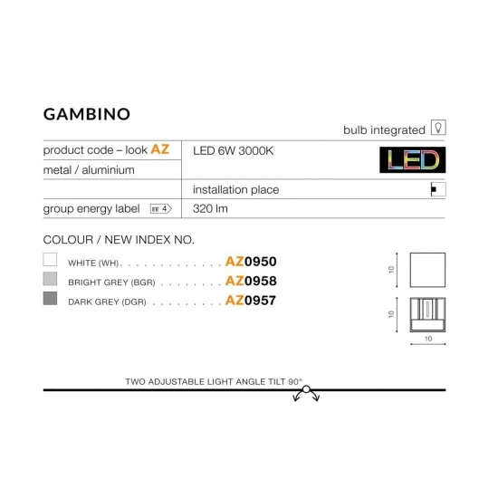 Kinkiet GAMBINO AZ0957 dark grey z regulowaną przesłoną IP54 AZZARDO