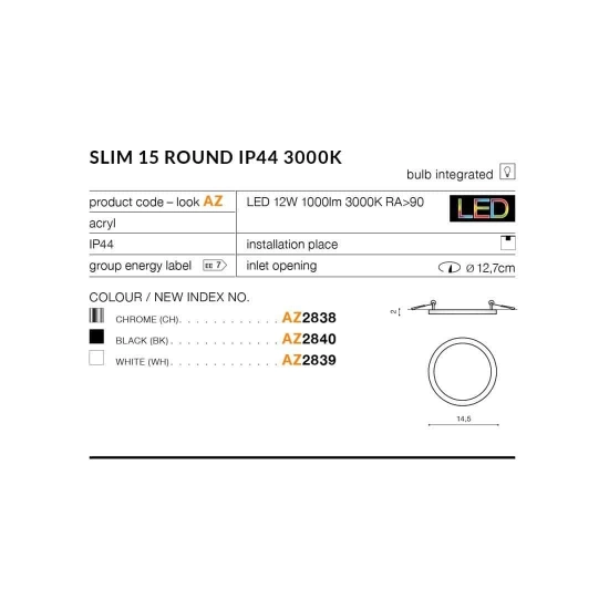 Oprawa podtynkowa Slim 15 Round 4000K IP44 (white) AZ2842 AZZARDO