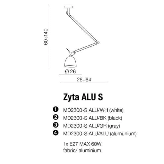 Lampa wisząca ZYTA S PENDANT ALU AZ2298+AZ2594 śr.23cm AZZARDO