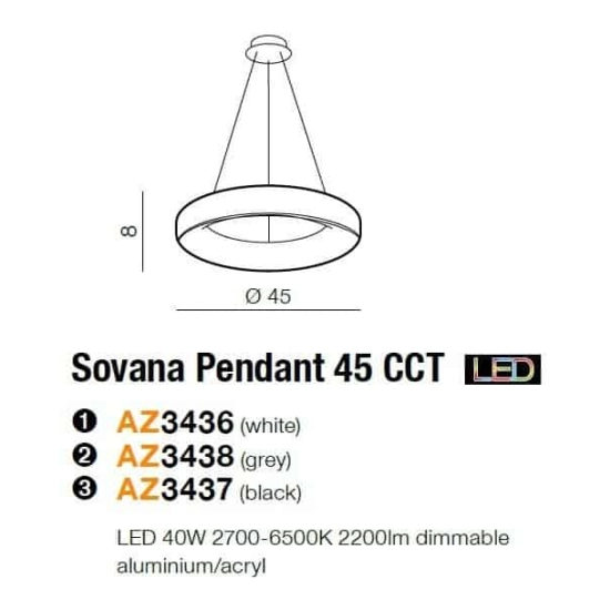 Lampa wisząca Sovana Pendant 45 CCT + Remote Control (black) AZ3437 z pilotem AZZARDO