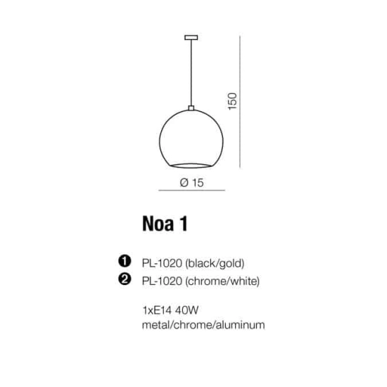 Lampa wisząca Noa 1 AZ1045 Chrom/White AZZARDO