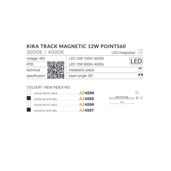Alfa Kira Track Magnetic 12W POINTS60 3000K (black) AZ4595 AZZARDO