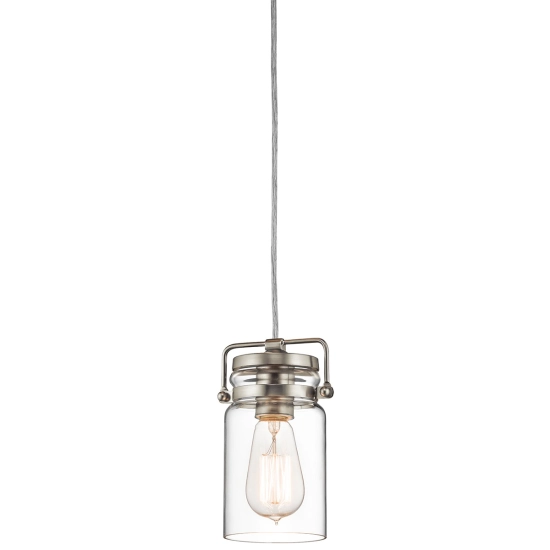 kinkiecik.pl Mała lampa wisząca Brinley – 1 źródło światła – Szczotkowany nikiel KL-BRINLEY-MP-NI Elstead Lighting