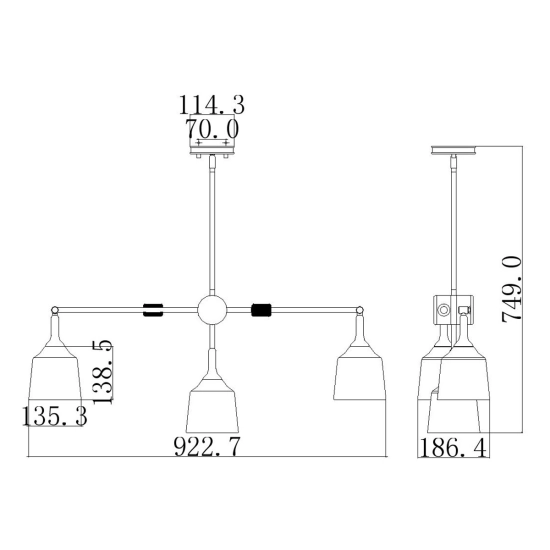 Podłużna lampa wisząca Danika – 3 źródła światła KL-DANIKA3 Elstead Lighting