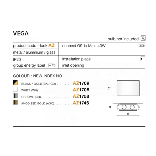 Kinkiet VEGA ANODISED GOLD AZ1746 AZZARDO
