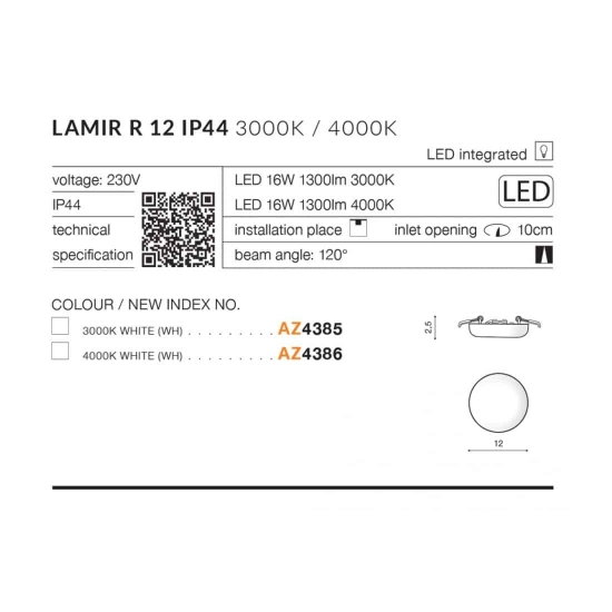 Oprawa podstropowa Lamir R 12 4000K AZ4386 AZZARDO