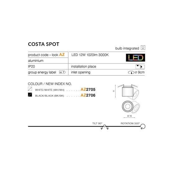 Plafon Costa Spot (white/white) AZ2705 AZZARDO
