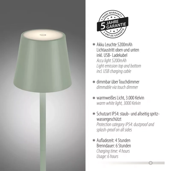 Lampa stołowa przenośna EURIA 19250-43 IP54 Paul Neuhaus