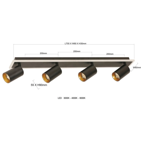 Lampa sufitowa Parma 4xGU10 + 1xLED czarna LP-0612/4C BK LIGHT PRESTIGE