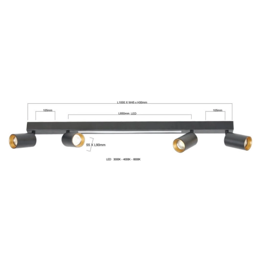 Lampa sufitowa Perugia 4xGU10 + 1xLED czarna LP-0703/4C BK LIGHT PRESTIGE