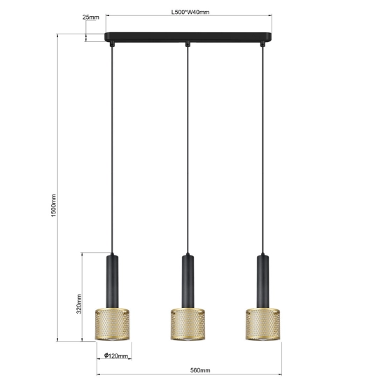 Lampa wisząca Amo czarno-złota 3xE27 LP-0702/3L GD Light Prestige