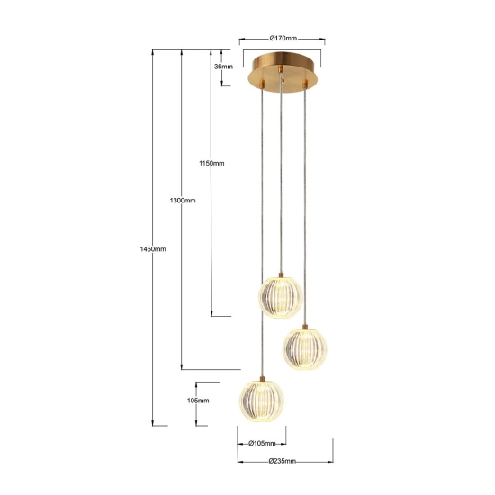 Lampa wisząca Brillant 3 złota LED CCT LP-3303/3P GD Light Prestige