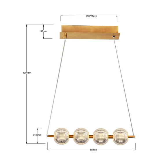 Lampa wisząca Brillant 4 złota LED CCT LP-3303/4L GD Light Prestige