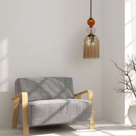 Lampa wisząca Tropea 1xE27 bursztynowa, średnia LP-2004/1P M AM LIGHT PRESTIGE