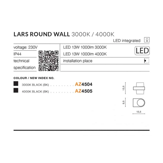 Kinkiet Lars Round Wall 3000K (dark grey) AZ4504 AZZARDO