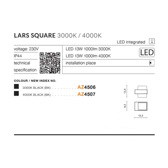 Kinkiet Lars Square Wall 4000K (dark grey) AZ4507 AZZARDO