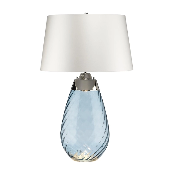 kinkiecik.pl Duża lampa stołowa Lena – 2 źródła światła – Niebieskie szkło i biały abażur LENA-TL-L-BLUE-OWSS Elstead Li