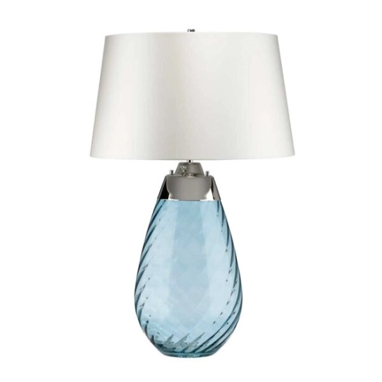 Duża lampa stołowa Lena – 2 źródła światła – Niebieskie szkło i biały abażur LENA-TL-L-BLUE-OWSS Elstead Lighting