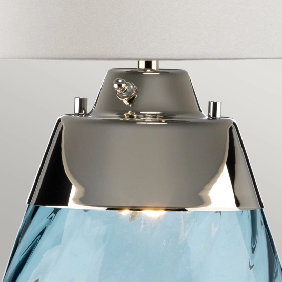 Duża lampa stołowa Lena – 2 źródła światła – Niebieskie szkło i biały abażur LENA-TL-L-BLUE-OWSS Elstead Lighting
