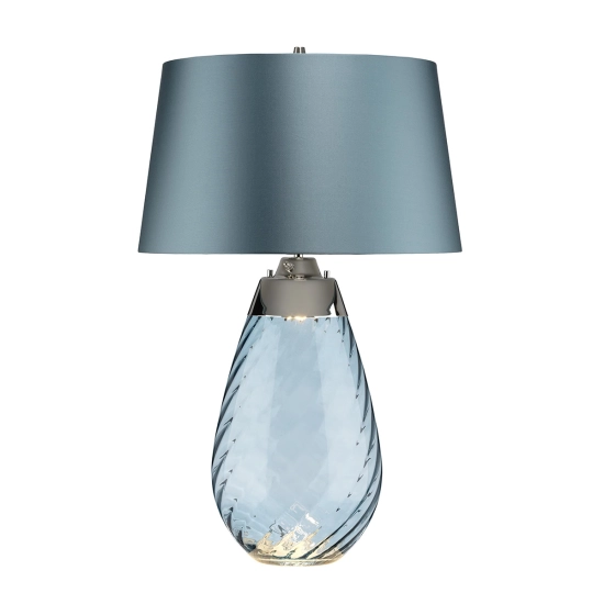 kinkiecik.pl Duża lampa stołowa Lena – 2 źródła światła – Niebieskie szkło i jasnoniebieski abażur LENA-TL-L-BLUE Elstea
