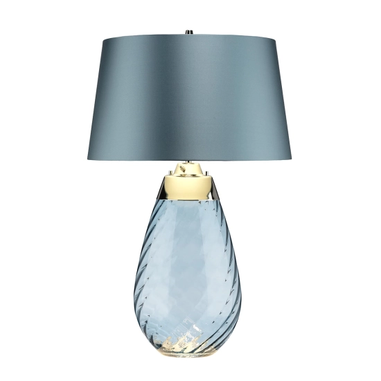 Duża lampa stołowa Lena – 2 źródła światła – Niebieskie szkło i jasnoniebieski abażur LENA-TL-L-BLUE Elstead Lighting
