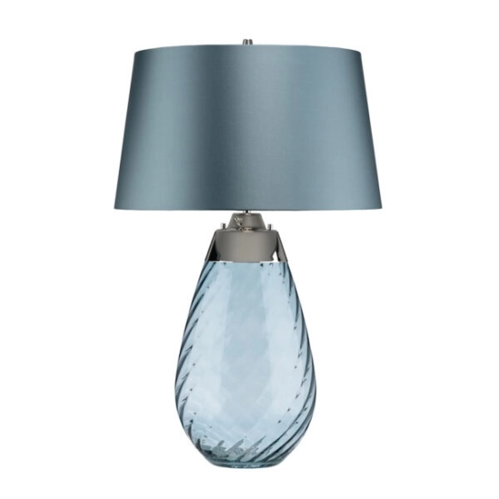 Duża lampa stołowa Lena – 2 źródła światła – Niebieskie szkło i jasnoniebieski abażur LENA-TL-L-BLUE Elstead Lighting