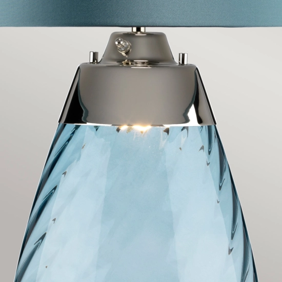 Duża lampa stołowa Lena – 2 źródła światła – Niebieskie szkło i jasnoniebieski abażur LENA-TL-L-BLUE Elstead Lighting