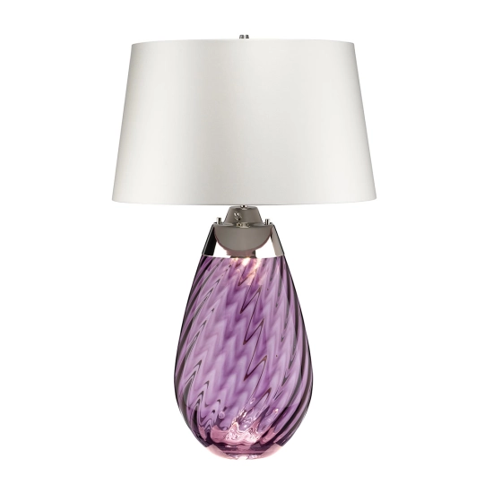 kinkiecik.pl Duża lampa stołowa Lena – 2 źródła światła – Śliwkowe szkło i biały abażur LENA-TL-L-PLUM-OWSS Elstead Ligh