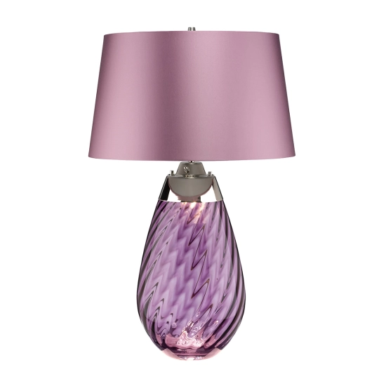 kinkiecik.pl Duża lampa stołowa Lena – 2 źródła światła – Śliwkowe szkło i liliowy abażur LENA-TL-L-PLUM Elstead Lighti